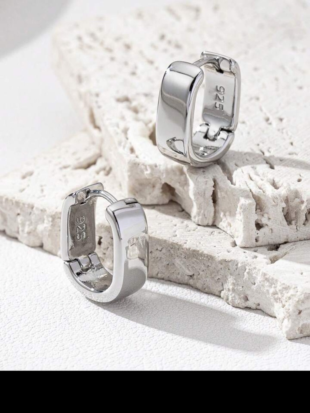 NWOT Sterling Silver Chunky Huggie Hoop Earrings - Silver - Picture 5 of 7